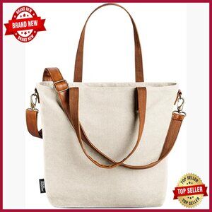 Medium Canvas Tote Bag with Multiple Pockets for Work Travel School